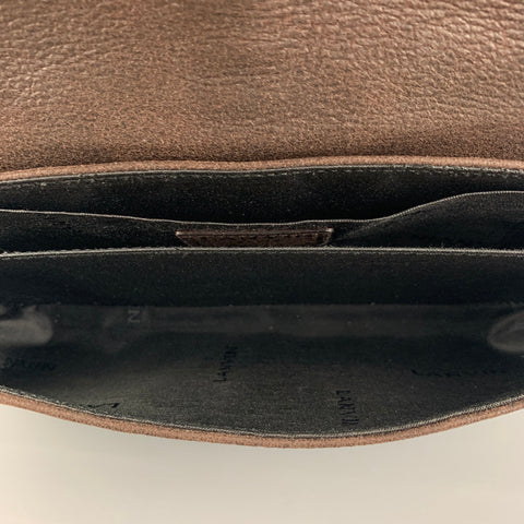 LANVIN Brown Leather Shoulder Bag Canvas Handbag