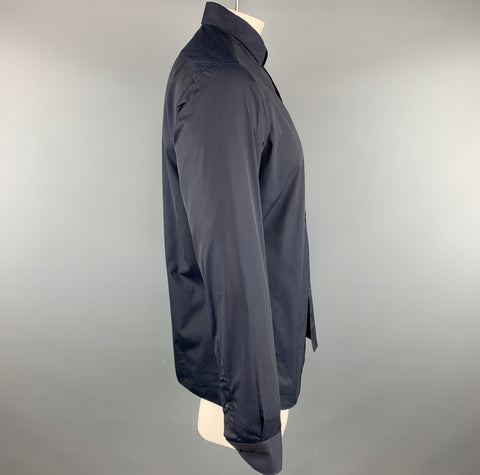 LANVIN Taille L Chemise à manches longues boutonnée en coton bleu marine