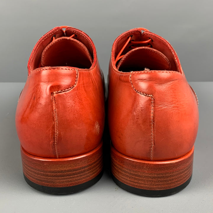 PAUL SMITH Size 8.5 Orange Perforated Leather Cap Toe Lace Up Shoes