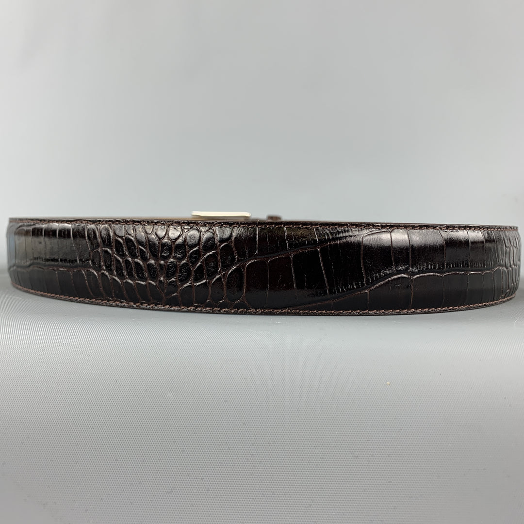 SAGEBROWN Embossed Size 34 Dark Brown Leather Belt