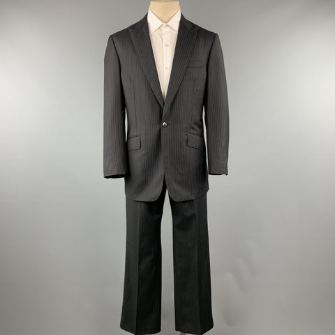 DAVID AUGUST Taille 40 Noir Rayé Laine Peak Revers 34 x 31 Costume