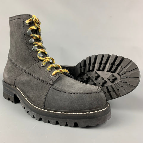 LANVIN Taille 7 Bottes à lacets en daim charbon de bois