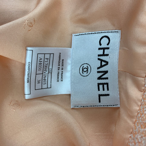 CHANEL 01C Size 6 Peach Sorbet Tweed Cotton Blend Jacket Skirt Set