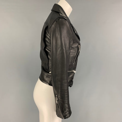 SAINT LAURENT Veste motard en cuir d'agneau noir taille 4