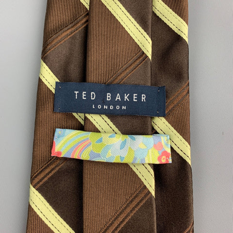 TED BAKER Corbata de seda con rayas diagonales en marrón y verde