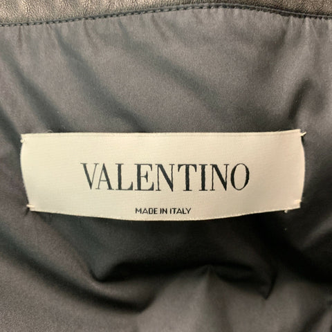 VALENTINO Size 40 Navy Solid Polyamide Silk Zip & Snaps Coat