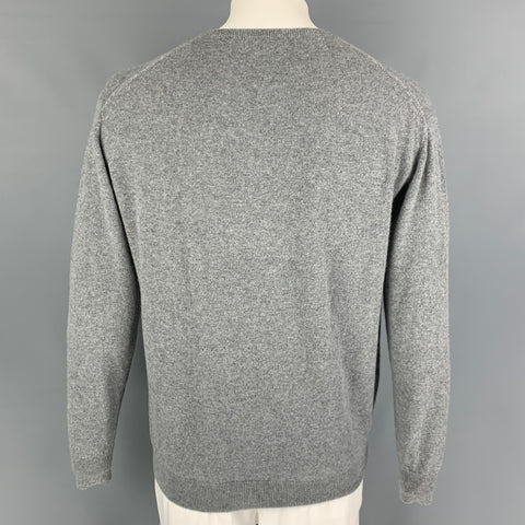 LINGUA FRANCA Size L Grey Green Embroidery Cashmere Crew-Neck Pullover