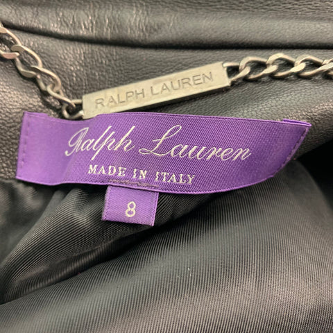 RALPH LAUREN Size 8 Black Studded Leather Zip Up Jacket