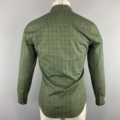 GIVENCHY Size S Olive Print Cotton Button Up Long Sleeve Shirt