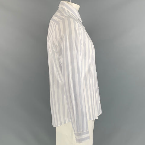HUGO BOSS Size L White Stripe Cotton Long Sleeve Shirt