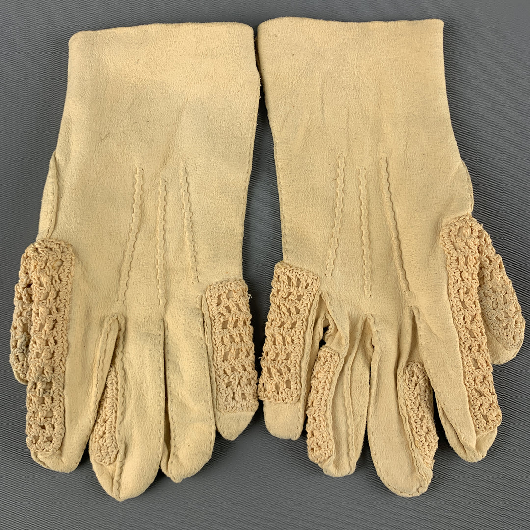 VINTAGE Size S Khaki Suede Woven Finger Gloves