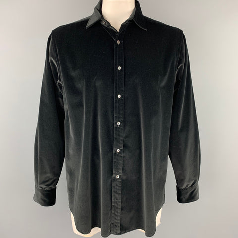 RALPH LAUREN Purple Label Size XL Black Cotton Velvet Button Up Long Sleeve Shirt