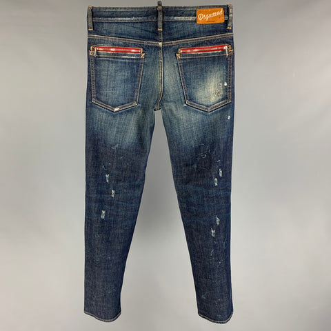 DSQUARED2 Size 30 Indigo Paint Splatter Cotton Skinny Jeans