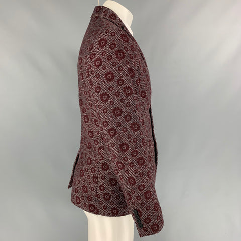 VOON Burgundy & White Floral Wool Blend Single Breasted Sport Coat