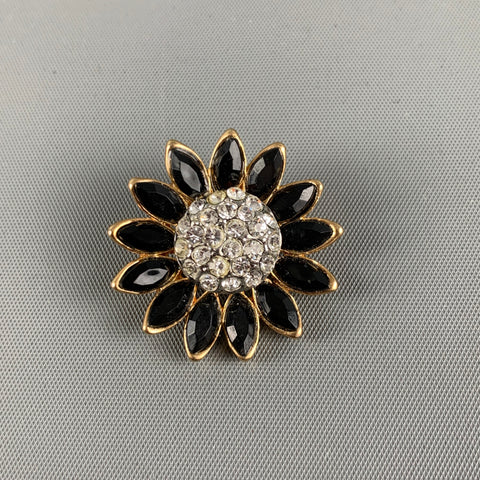VINTAGE Broche Fleur Strass Or Noir