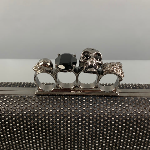 ALEXANDER MCQUEEN Black Silver Studded Leather Metal Knuckle Clutch