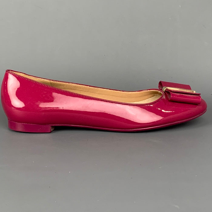 SALVATORE FERRAGAMO Size 8 Raspberry Patent Leather Bow Flats