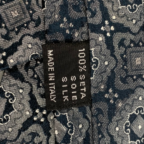 Vintage GIANNI VERSACE Navy Silver Baroque Silk Tie