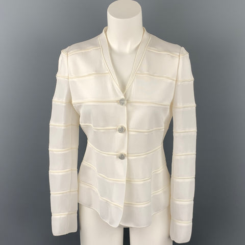 GIORGIO ARMANI Talla 2 Chaqueta con botones texturizada de viscosa / poliamida blanca
