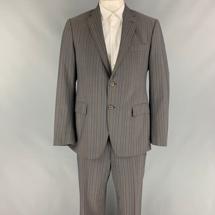 ETRO Size 42 Regular Gray & Brown Stripe Wool Notch Lapel Suit