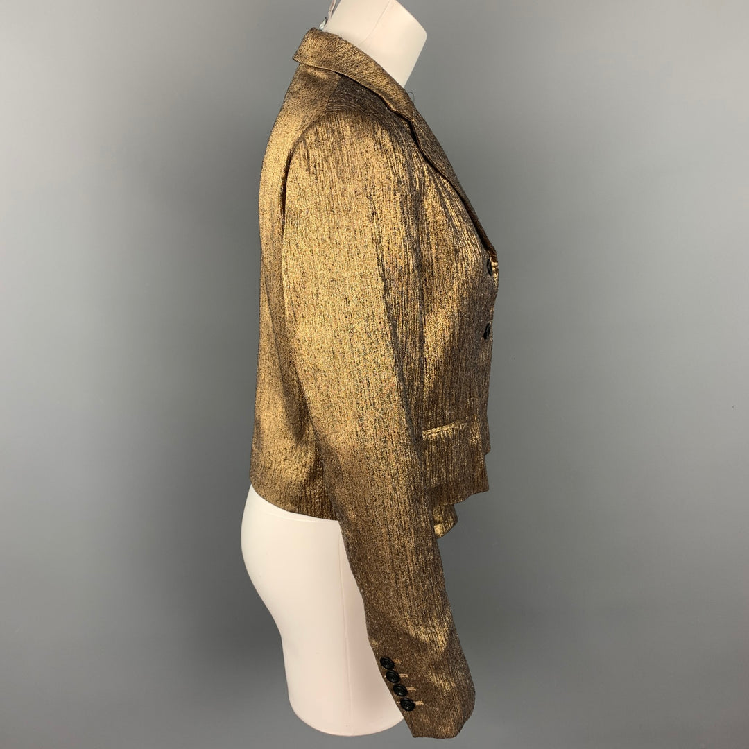 DRIES VAN NOTEN Size 10 Gold Textured Silk Blend Jacket Blazer