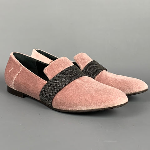BRUNELLO CUCINELLI Zapatos planos sin cordones de terciopelo rosa metalizado talla 8