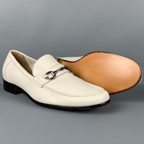 SAKS FIFTH AVENUE Size 11 White Leather Horse Bit Slip On Loafers
