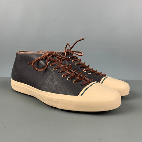 PAUL SMITH JEANS Size 10 Charcoal Beige Solid Leather Lace Up Sneakers
