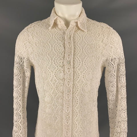 BURBERRY PRORSUM Spring 2016 Size M White Guipure Lace Button Down Long Sleeve Shirt