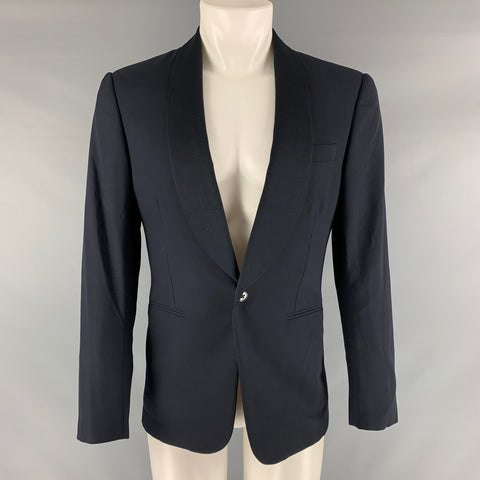 RALPH LAUREN Taille 38 Manteau de sport à col châle en laine unie marine