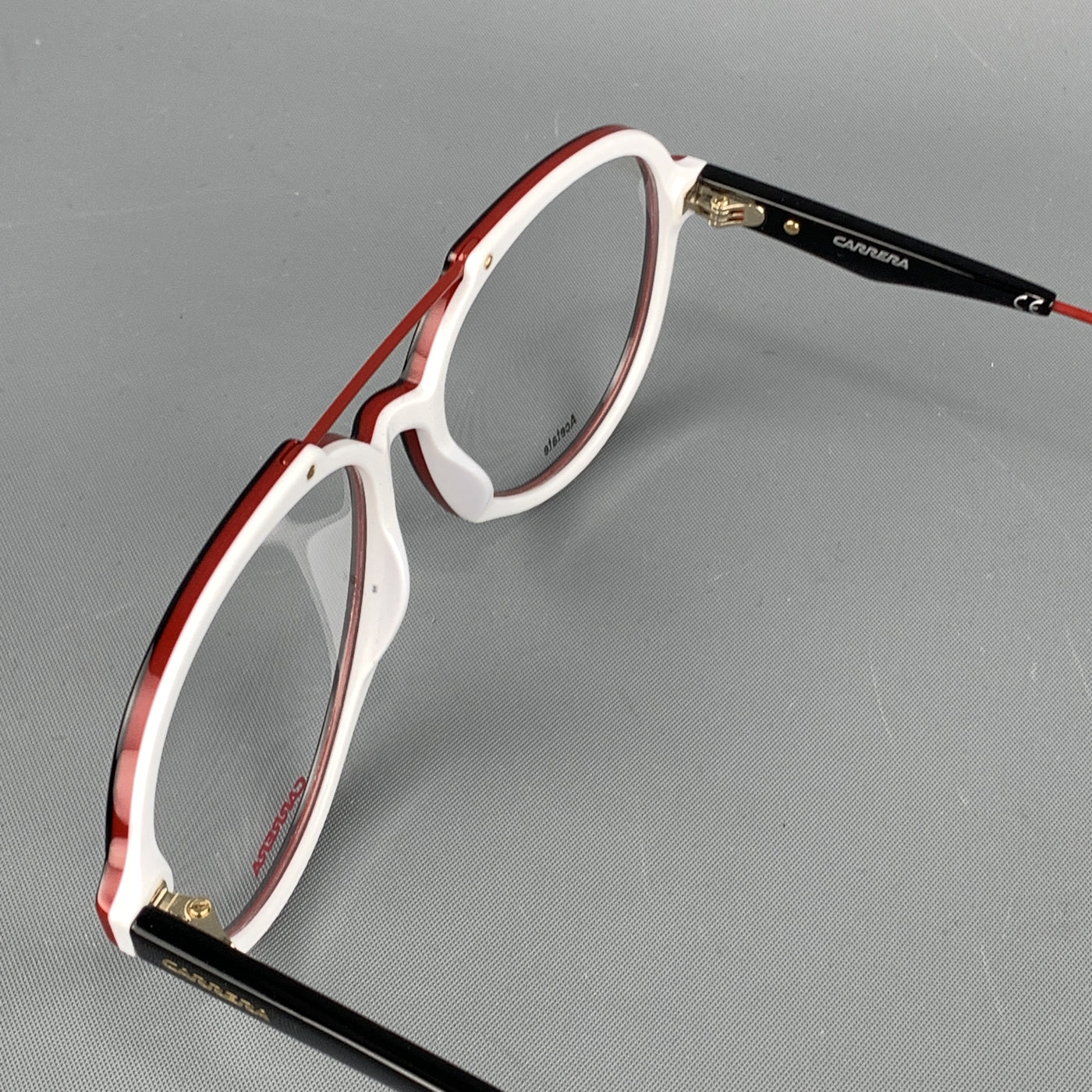 CARRERA Black White & Red Acetate & Metal Clear Lens Aviator Frames