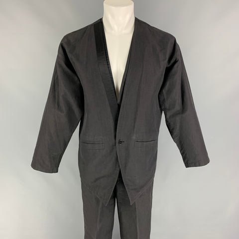 Vintage GIANNI VERSACE Size 38 Black Textured Pleated 3 Piece Suit