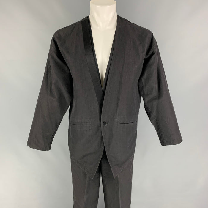 Vintage GIANNI VERSACE Size 38 Black Textured Pleated 3 Piece Suit