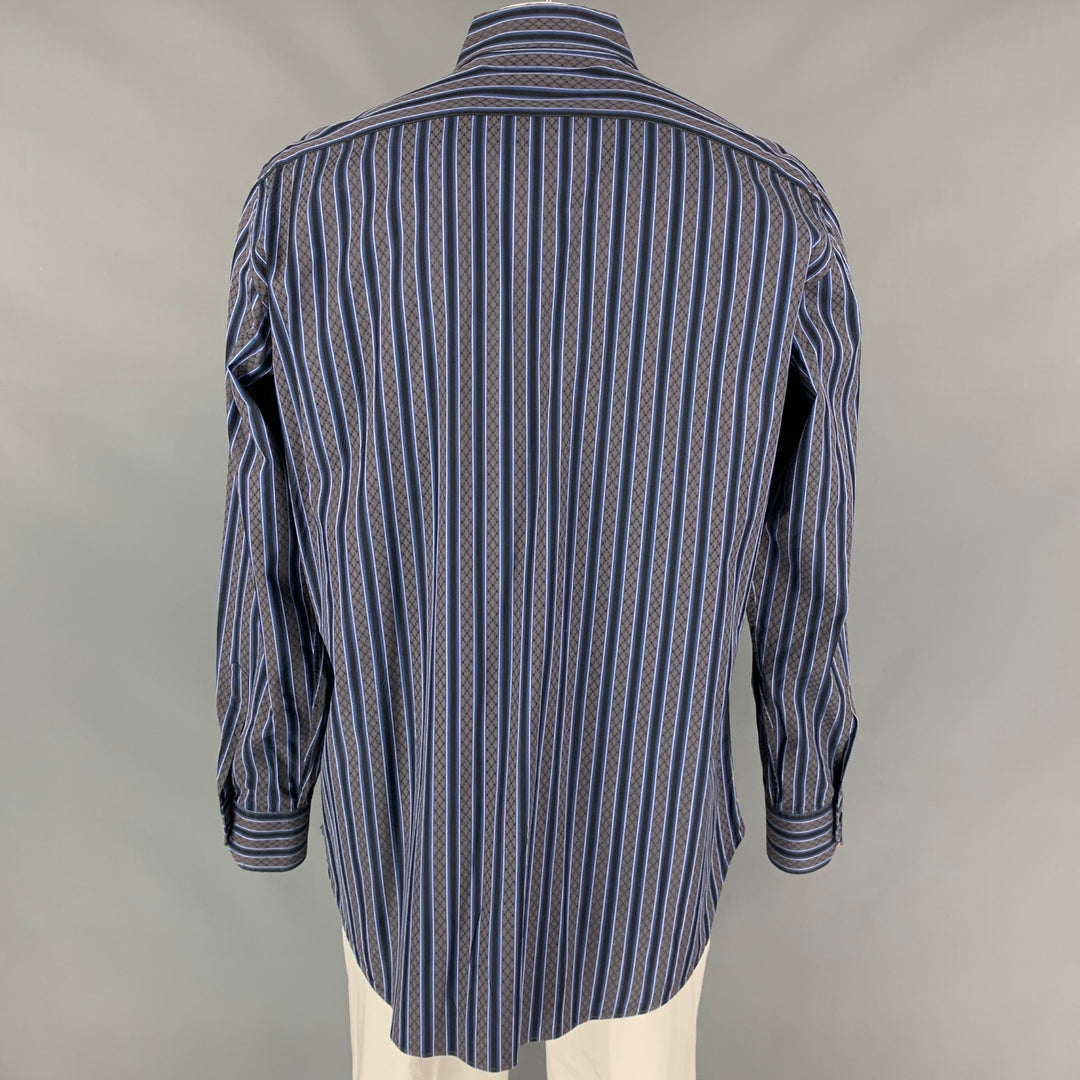 ETRO Size XL Grey & Navy Stripe Cotton Button Up Long Sleeve Shirt