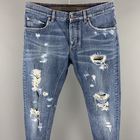 DOLCE & GABBANA Size 32 Indigo Distressed Denim Button Fly Jeans