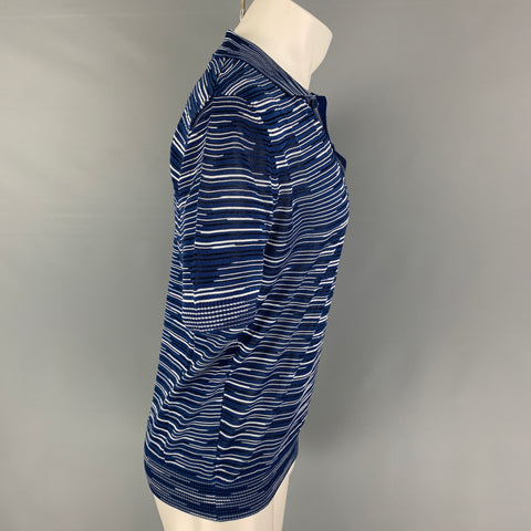 MISSONI SPORT Size M Blue White Stripe Cotton Viscose Buttoned Polo