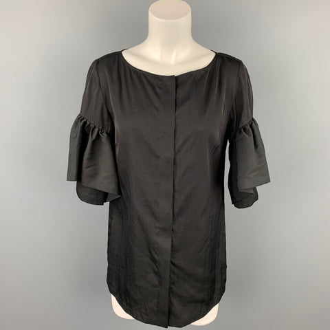 DRIES VAN NOTEN Size 8 Black Poplin Polyester / Silk Ruffled Blouse
