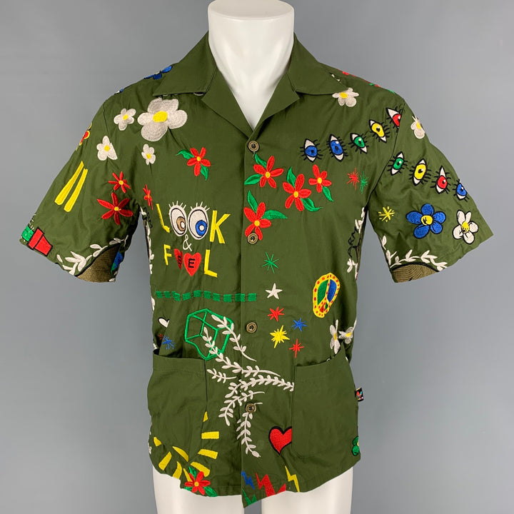 ADIDAS x PHARRELL WILLIAMS Size S Multi-Color Embroidery Cotton Button Up Short Sleeve Shirt