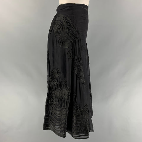 JEAN PAUL GAULTIER Taille 8 Jupe mi-mollet en ruban de mélange de rayonne noire