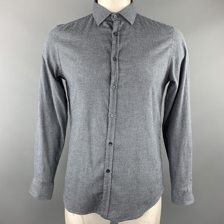 KOIKE Talla L Camisa gris de manga larga con botones de algodón de pata de gallo