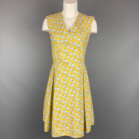 SUNO Taille 4 Robe sans manches en coton fleuri en popeline jaune et blanche