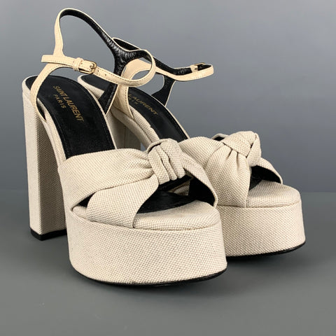 SAINT LAURENT Sandalias con plataforma de lona color crema Talla 7.5