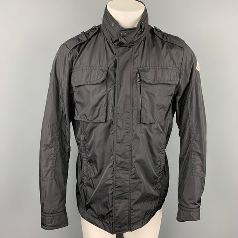MONCLER Size L Black Polyamide Hooded Jacket