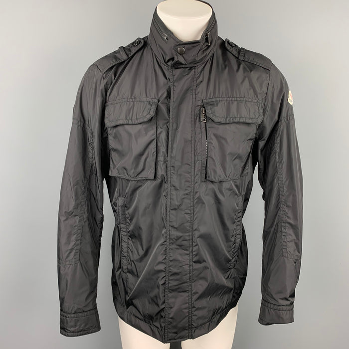 MONCLER Size L Black Polyamide Hooded Jacket