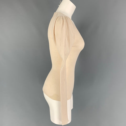 PRADA Size 4 Beige Ribbed Scoop Neck Pullover