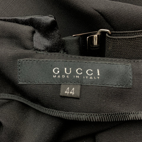 GUCCI Size 8 Black Wool Satin Elastic Waistband Wide Leg Dress Pants