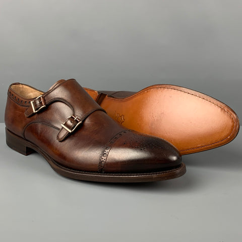 PAUL STUART Size 11.5 Brown Antique Leather Double Monk Strap Loafers