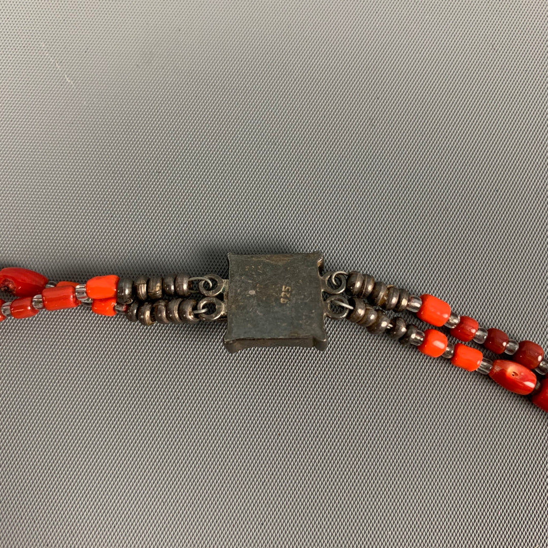 VINTAGE Collar doble de plata de ley color turquesa coral