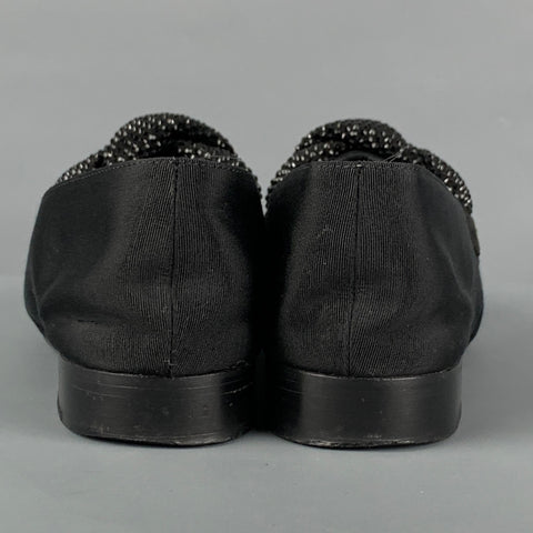 CHANEL Size 6 Black Fabric Rhinestone Loafer Flats