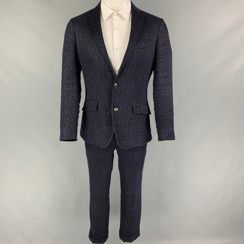 ETRO Size 38 Navy Olive Linen Cotton Single Breasted Slim Fit Suit